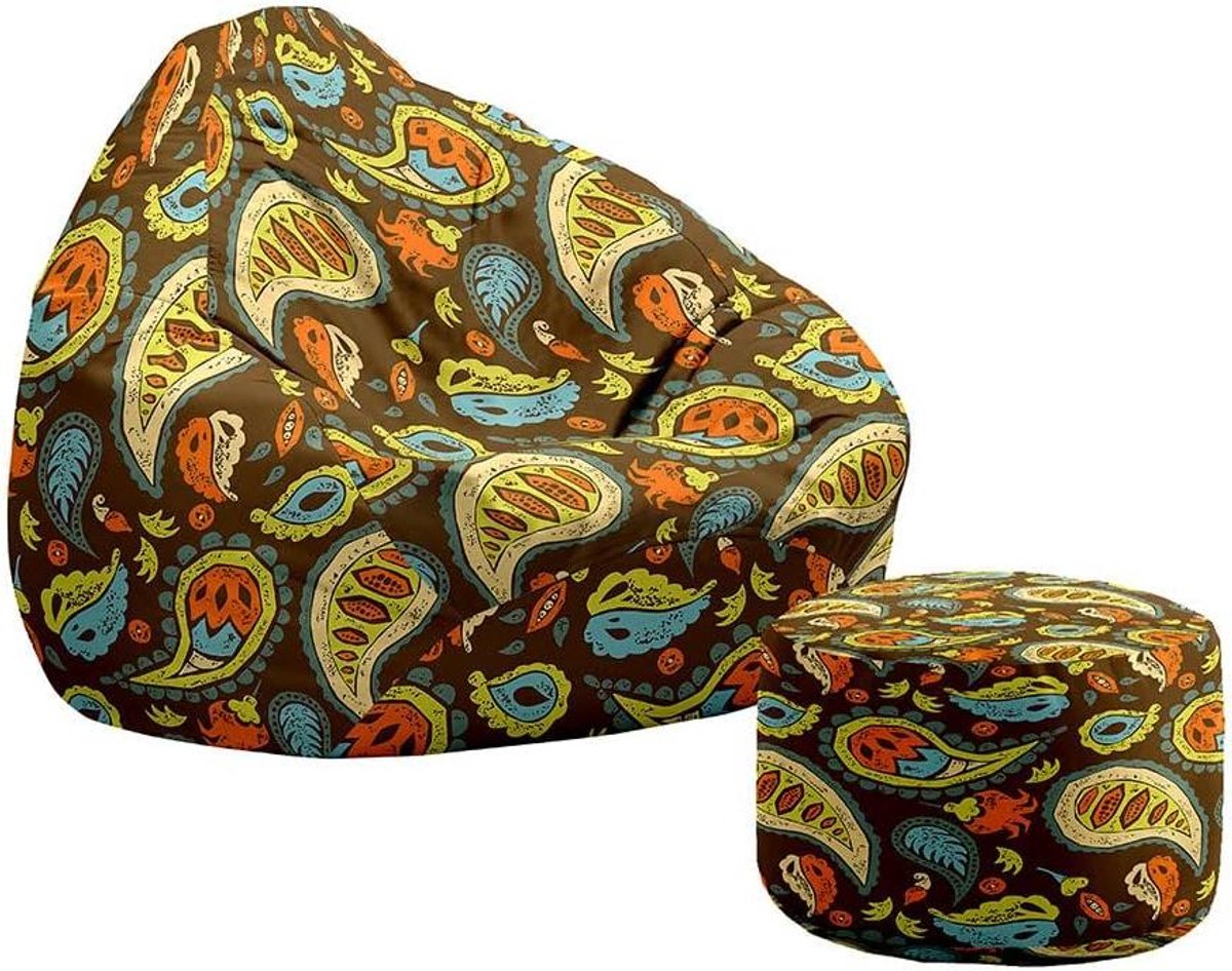 Zitzak met Voetenbank - Luie Bank Poef - Ontspannen Zitten - Ademende Polyester Stof - 80x90+20x30cm - Vintage Paisley
