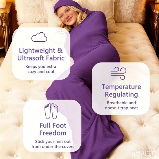 Draagbare Slaapzak - Snuggle Pod Slaapcapsule - Ontspannen Slapen - Met Capuchon - Maat M - Paars — afbeelding 3