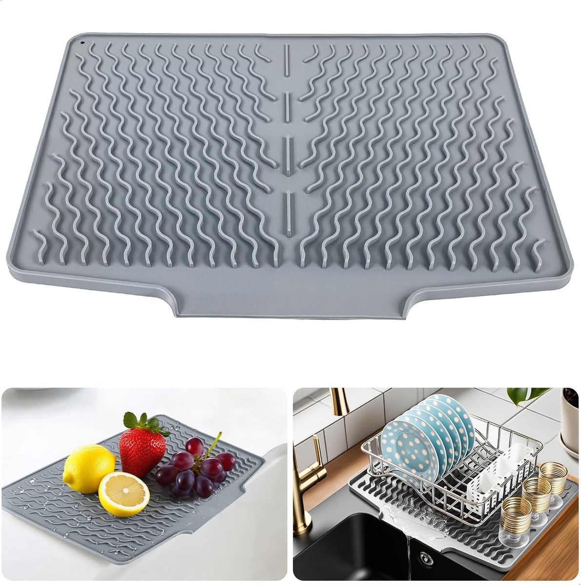Afwasdrainmat 40 x 13 cm - Silikon - Antislip - Houdt oppervlakte droog - ShopVlot