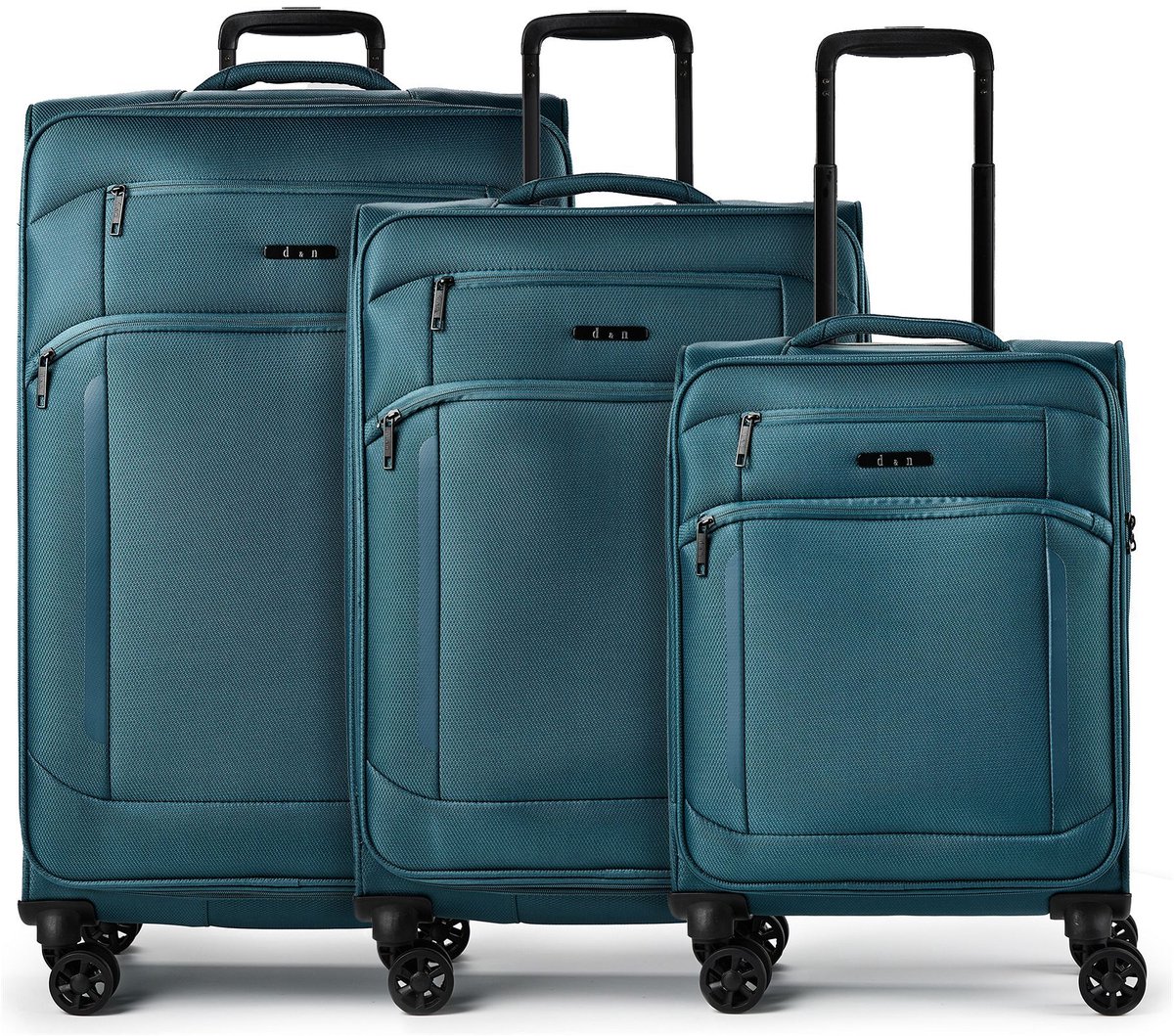 d & n Travel Line 9804 4 wielen Kofferset 3-delig met uitbreidingsplooi - Zachte bagage - TSA slot - petrol