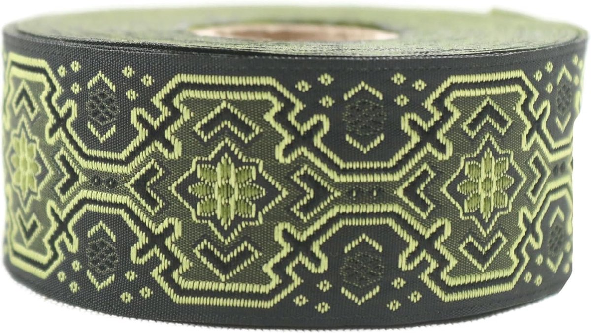 Jacquard lint geweven stof koninklijk groen en zwart 10 m x 35 mm - rollen borduurlint voor naaien decoratie CNK10-V2