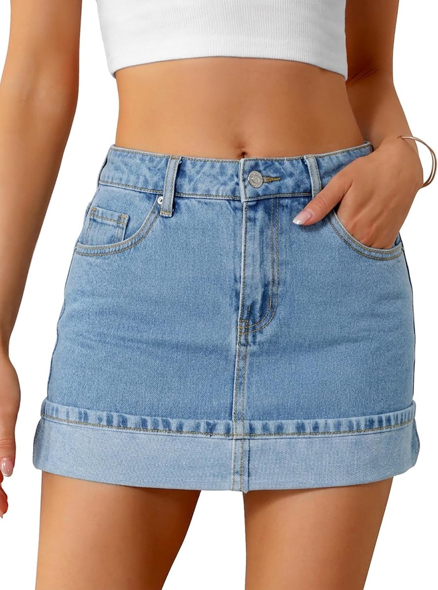 Dames denim minirok dames stretch hoge taille jeans rok casual denim skort slim fit met zakken UK