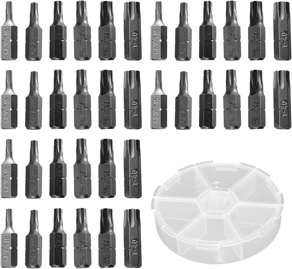 36 stuks bitset, 25 mm T10/T15/T20/T25/T30/T40 schroevendraaierbits zeskantige aandrijving 1/4 inch zeshoekige handgreep aandrijving gereedschap bitset S2 staal voor mechanica motorfiets en