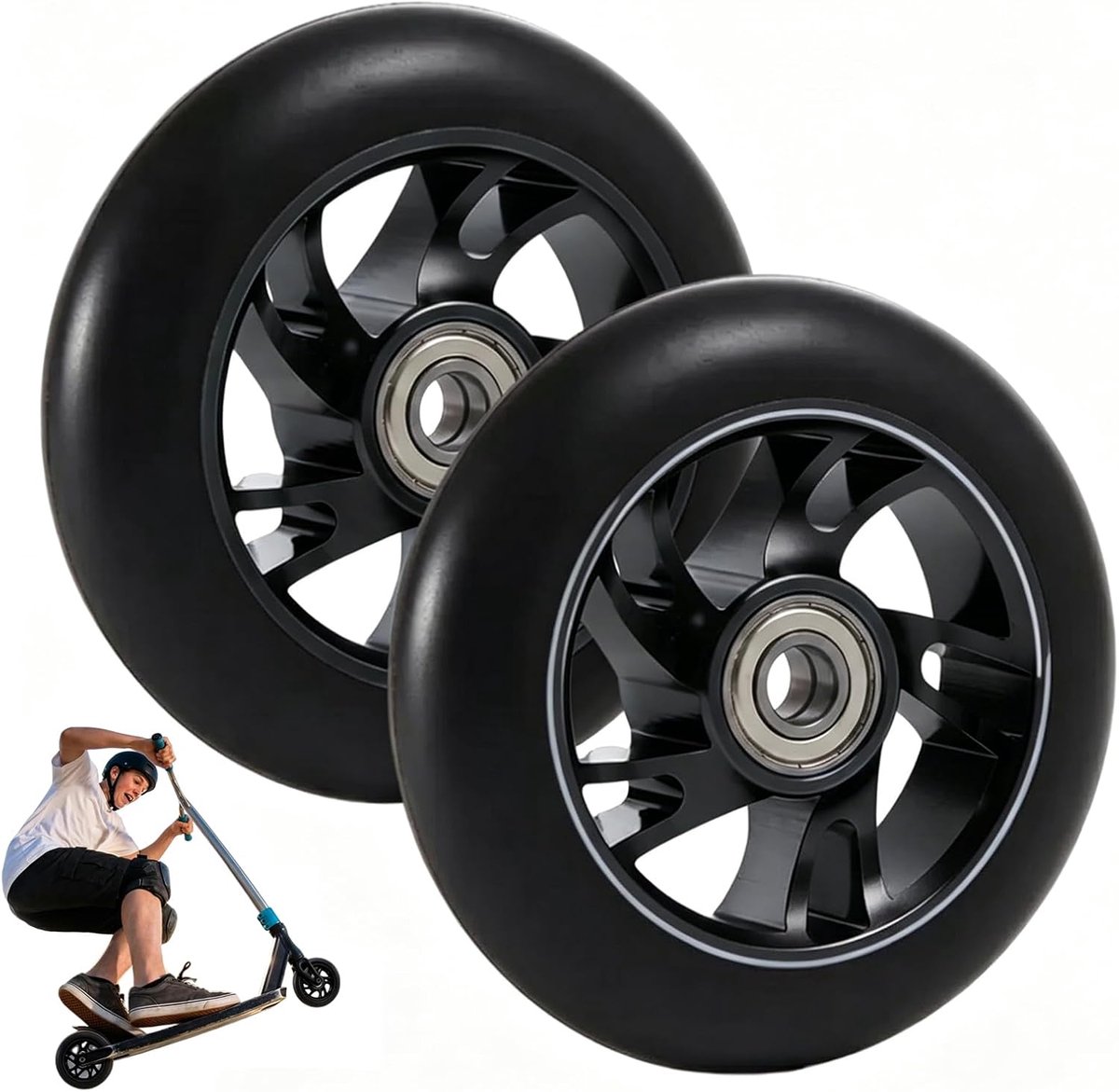 100 mm stuntstep-banden, 2 stuks, scooterbanden met ABEC-9 kogellagers en aluminium kern, reservewielen voor stuntstep, scooterwielen en step-accessoires voor kinderen en volwassenen