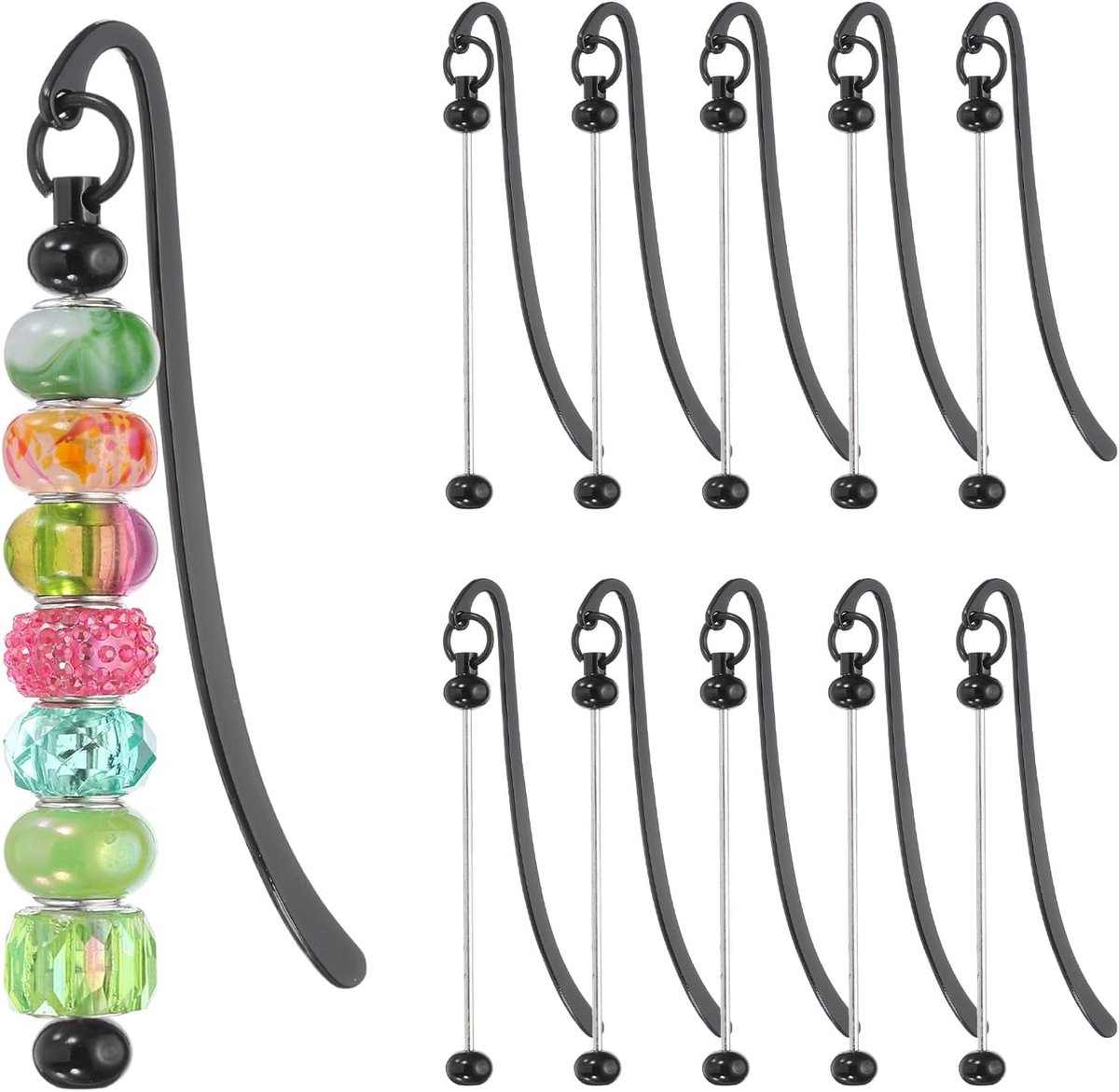Kralenbare bladwijzers, 10 stuks gekraalde bladwijzer DIY metalen blanco staaf bulk voor bladwijzer DIY maken ambacht, kralen hanger bedel, zwart