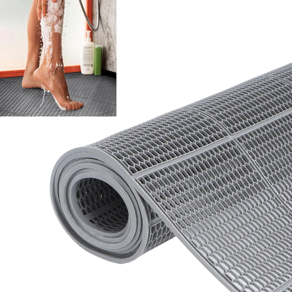 Drainage vloermat, 4 mm dik, 90 x 300 cm, antislip, commerciële antislipmat, pvc-mesh, drainagemat, geperforeerd, holle mat, rubberen mat voor keuken, zwembad, grijs