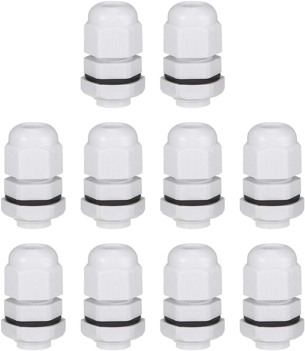 Sourcing map 10 stk.M12x1,5 kabelwartels 2mm-5mm waterdichte contramoer met sluitring wit