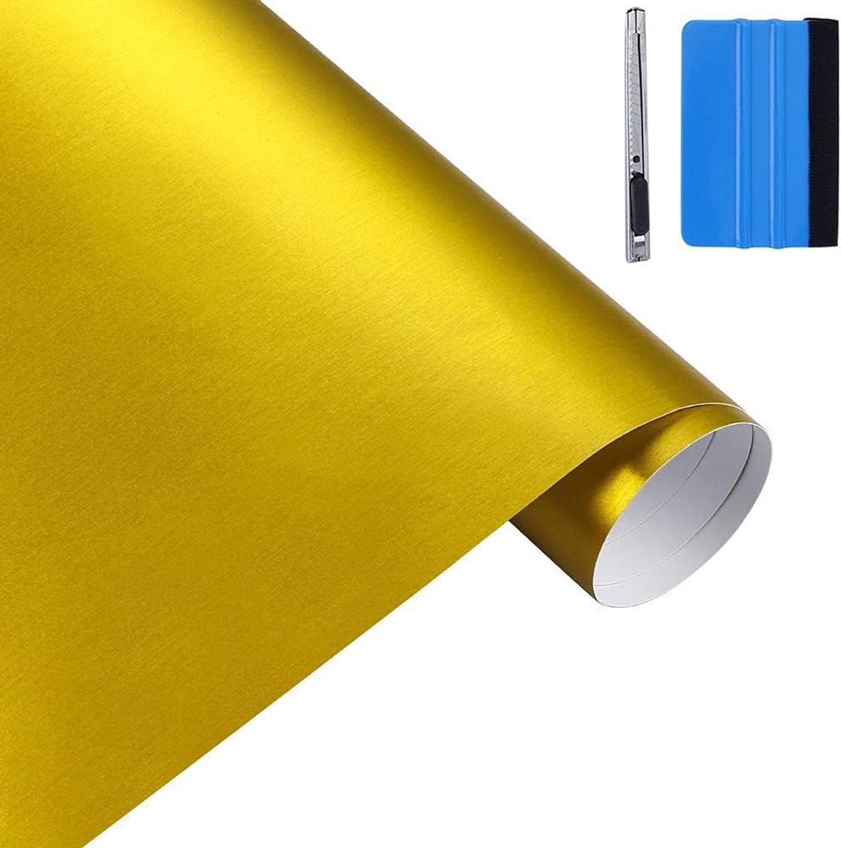 50 cm x 150 cm, goud geborsteld roestvrij staal, metallic vinylfolie, mat, geborsteld chroom, autofolie, sticker, folie, folie, sticker, vel voor motor, laptop, meubels (goud)