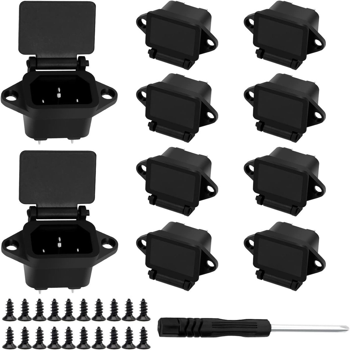 10 Stuks AC 250V 10A IEC320 C14 Panel Mount Plug Adapter, 3P Terminals Mannelijke Stopcontact met Spring Cover