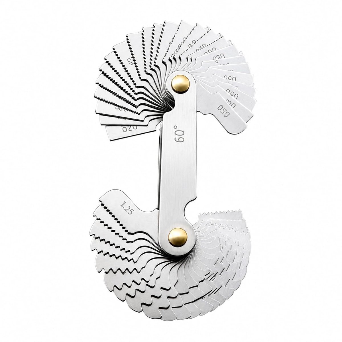 52 stuks schroefdraadkammen, metrisch 60° en Whitworth 55°, schroefdraadmeter van roestvrij staal, meetgereedschap voor werkplaats, reparatie en doe-het-zelf, compact formaat, nauwkeurige meting