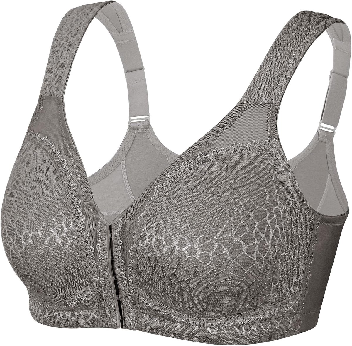 Dames volledige cups vooraan versteviging sterke grip zonder beugel grote maten functionele beha, grijs, 95E