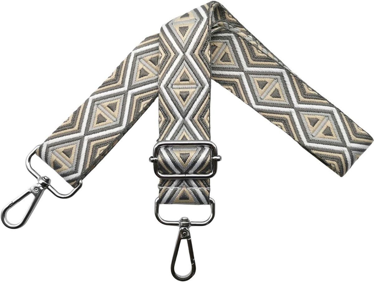 Schouderriem voor tassen, tasriemen om te wisselen, schouderriem voor tassen, schouderriem 3,8 cm breed met zilveren karabijnhaak, zakband voor dames, handtassen, kleurrijk, M, donkergrijs
