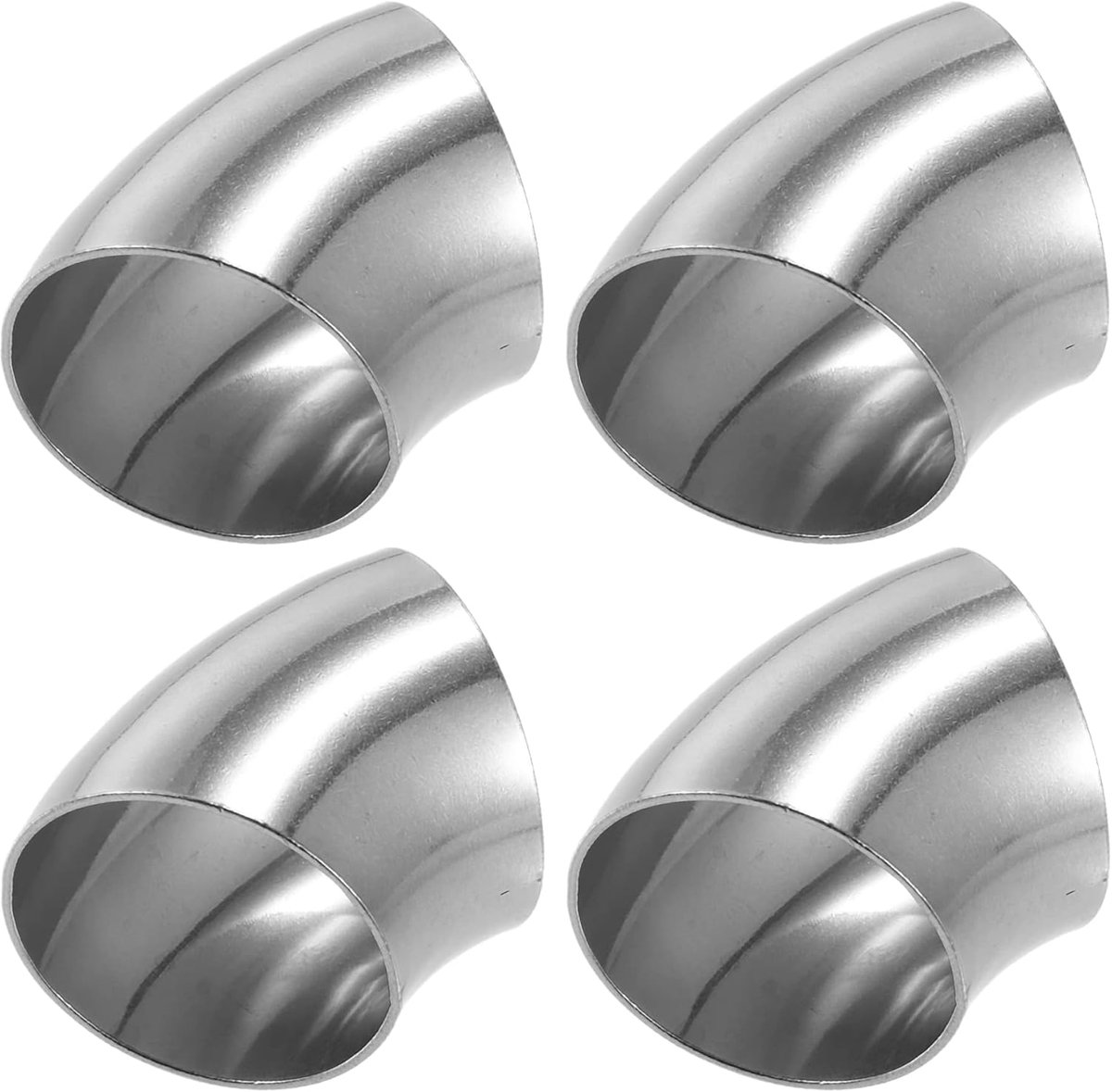 Uitlaatbogen, 4 stuks, universeel, 45 graden, SS304, roestvrij staal, 51 mm OD | Dikte 1,5 mm, diameter 51 mm, universeel, met hocker voor stabiliteit, eenvoudige installatie