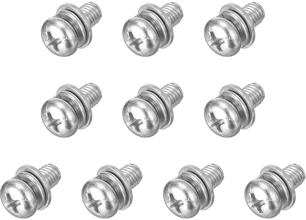 M5 x 10 mm 304 roestvrij staal Phillips Pan Head machineschroeven bouten gecombineerd met veerring en sluitringen 10 stuks