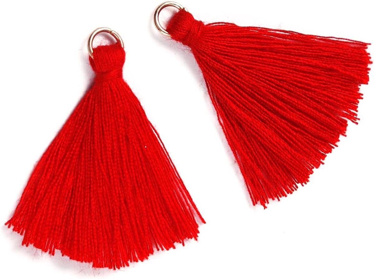 50 stuks mini-kwasthangers, 3 cm, katoen, franjes, kwastjes, armband, sleutelhanger, knutselen, kwastjes voor oorbellen, sieraden, tassen, bladwijzers, doe-het-zelf handwerk, accessoires, rood