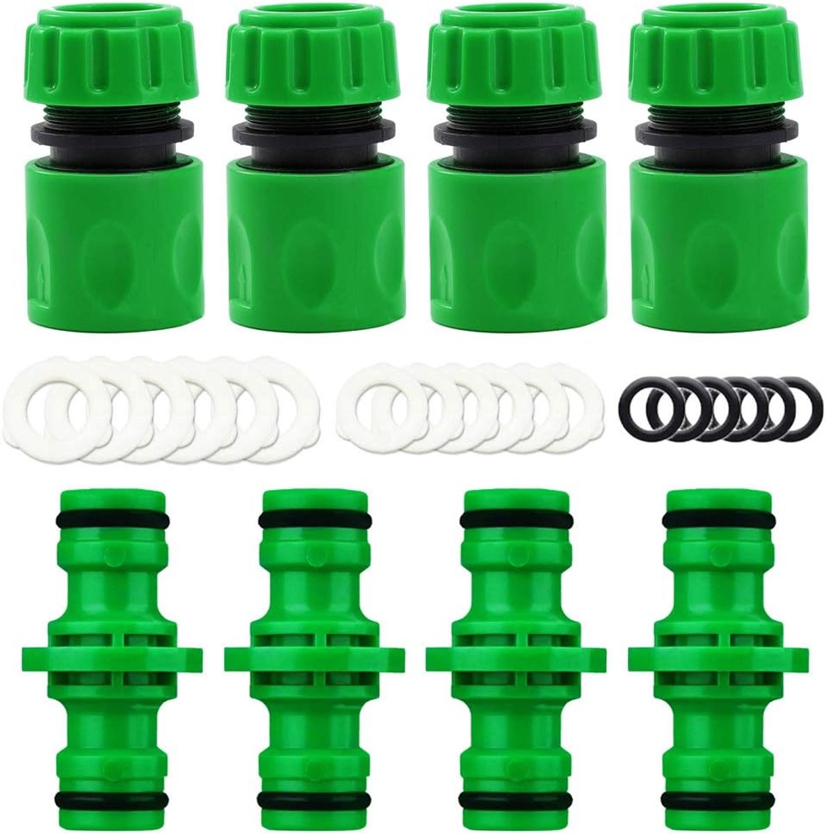 8 stuks tuinslangconnector - Bevat 4 stuks slangeindconnector en 4 stuks dubbele mannelijke slangconnectorverlenger, fitting voor 1/2 inch (15 mm) slanguiteinde Quick Connect & Repair