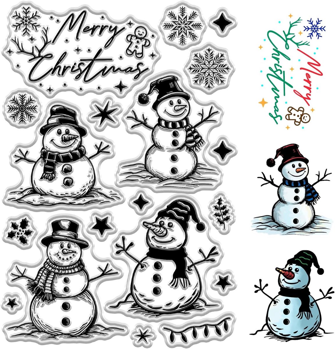 Sneeuwmannen Clear Rubber Stempels Vrolijk Kerstfeest Sneeuwvlokken Sterren Herbruikbare Transparante Siliconen Stempel Seals Voor Xmas Winter Gift Diy Craft Scrapbooking Journaling Vakantie