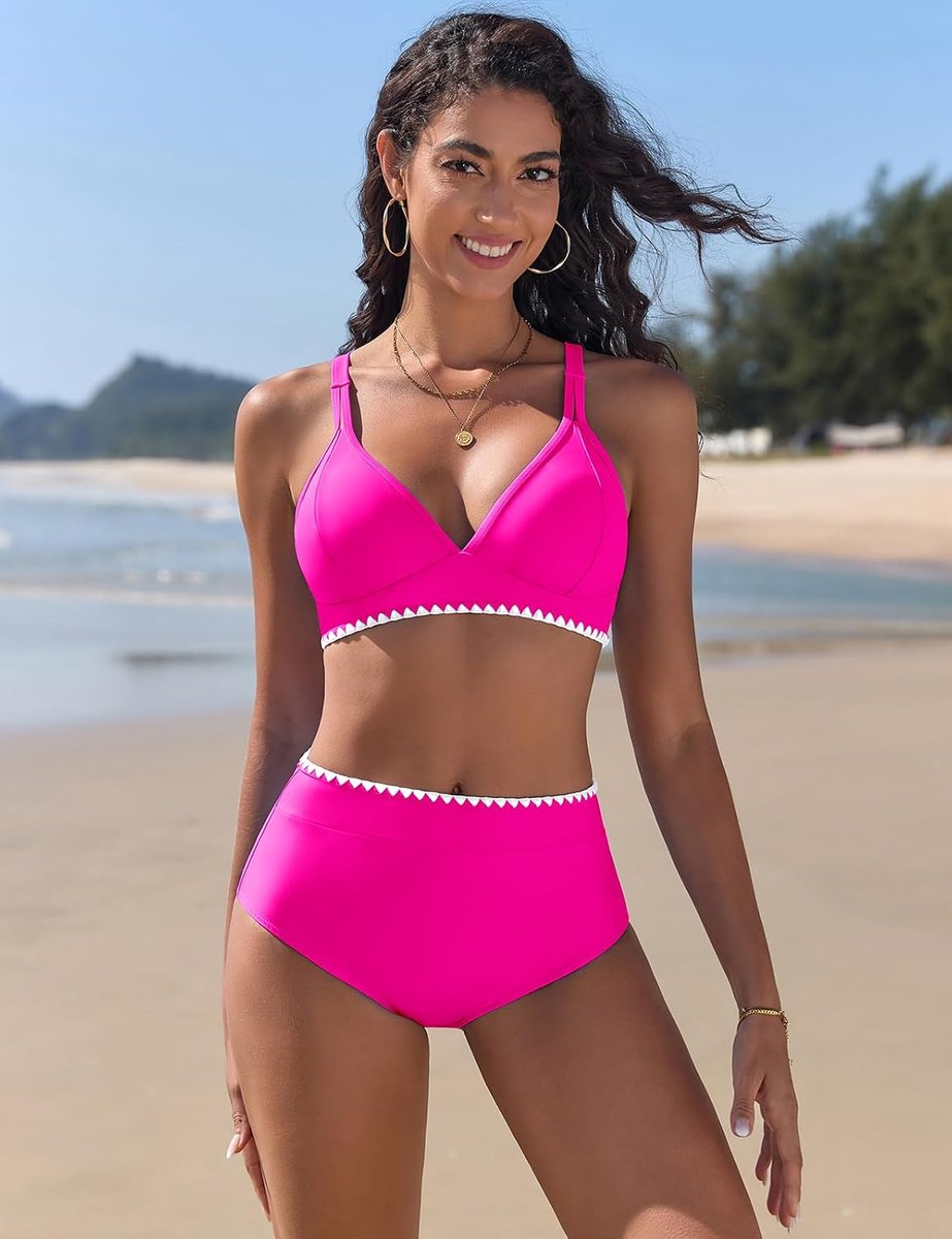 Bikini's voor dames, hoog badpak, V-hals, push-up badpak, platte buik, sexy, zwemkleding