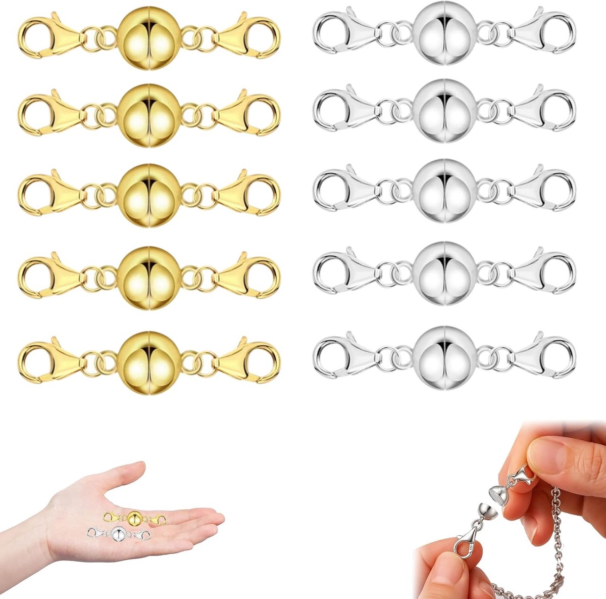 sieradensluiting 8mm goud – 35mm sterke magneetsluiting voor ketting en armband – DIY sluiting voor sieraden maken, eenvoudig in gebruik voor handgemaakte projecten