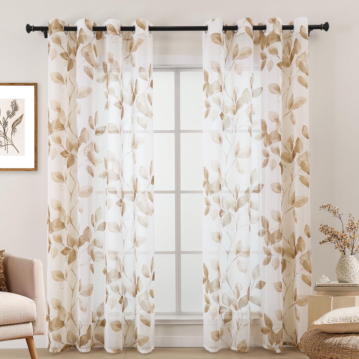 Gordijnen 225 cm - linnenlook taupe bruin - transparant - voor woonkamer en slaapkamer - SnelShoppen