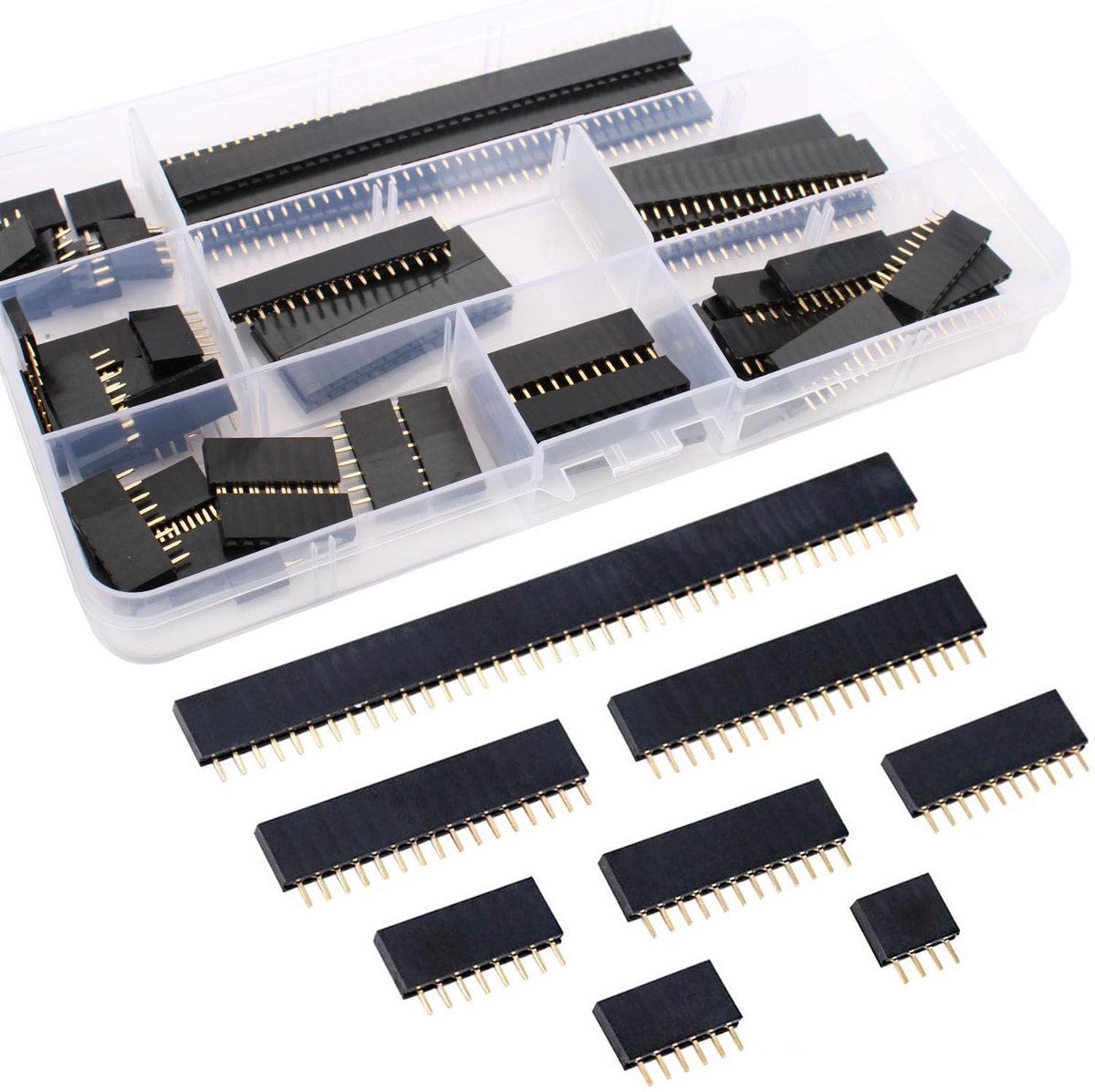 60 stuks 2,54 mm Pin Header connectoren, kit voor PCB-printplaat (4/6/8/10/12/16/20/40 pin) voor Arduino stapelbaar schild