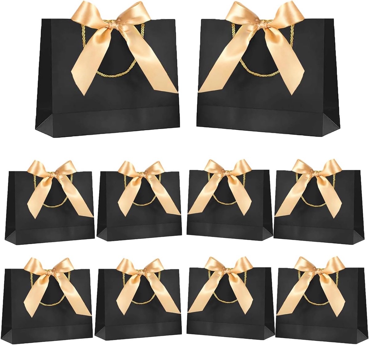 10 verpakking geschenkzakken met striklint, papieren geschenkzakken met handgrepen, cadeauzakjes voor bruiloft feest babyshower verjaardag vieringen (32x25x11 cm, Zwart)