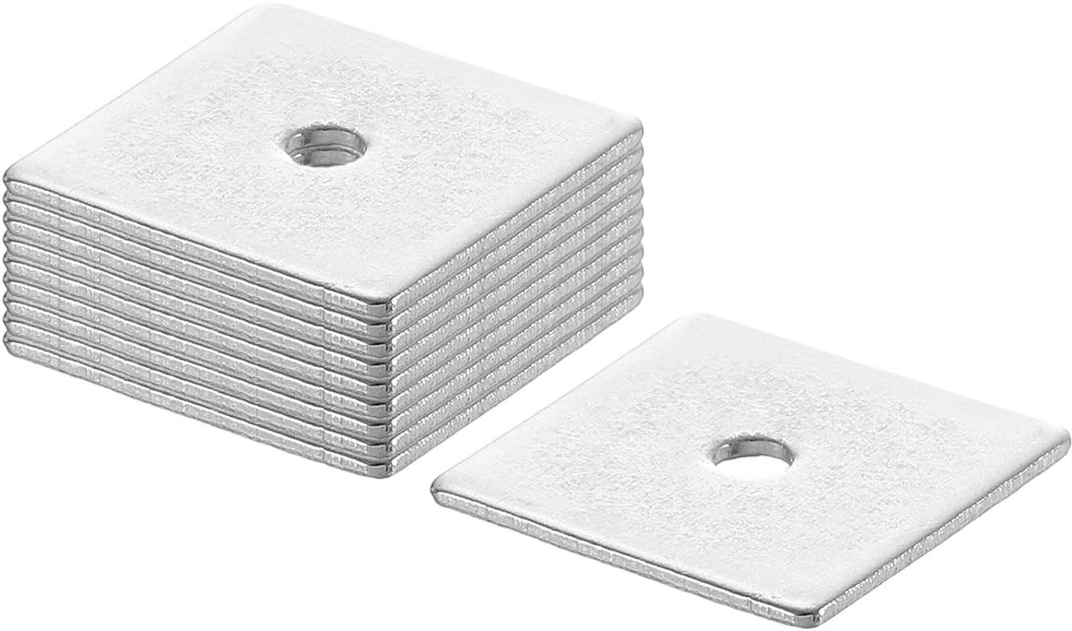 Vierkante sluitring M3 x 20 x 20 x 1 mm, 201 roestvrij stalen lagerplaat, platte afdichting, vierkante sluitringen met rond gat voor machinereparatie, buitenbouw