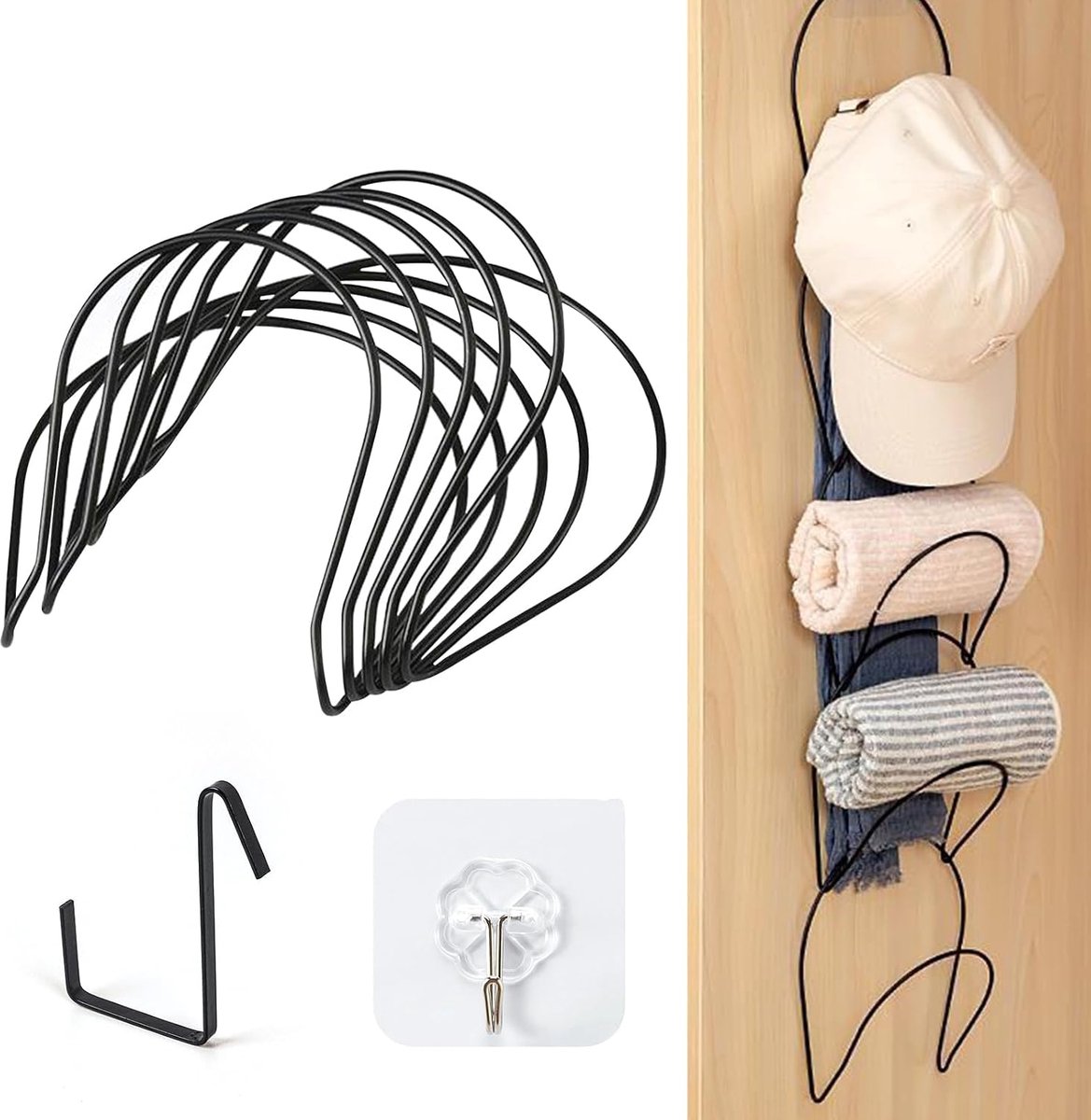 Hoedenrek 5 stuks, over deur haak hoed hanger, multifunctionele metalen opberghaken voor honkbalpetten sjaals tassen handdoeken kleding