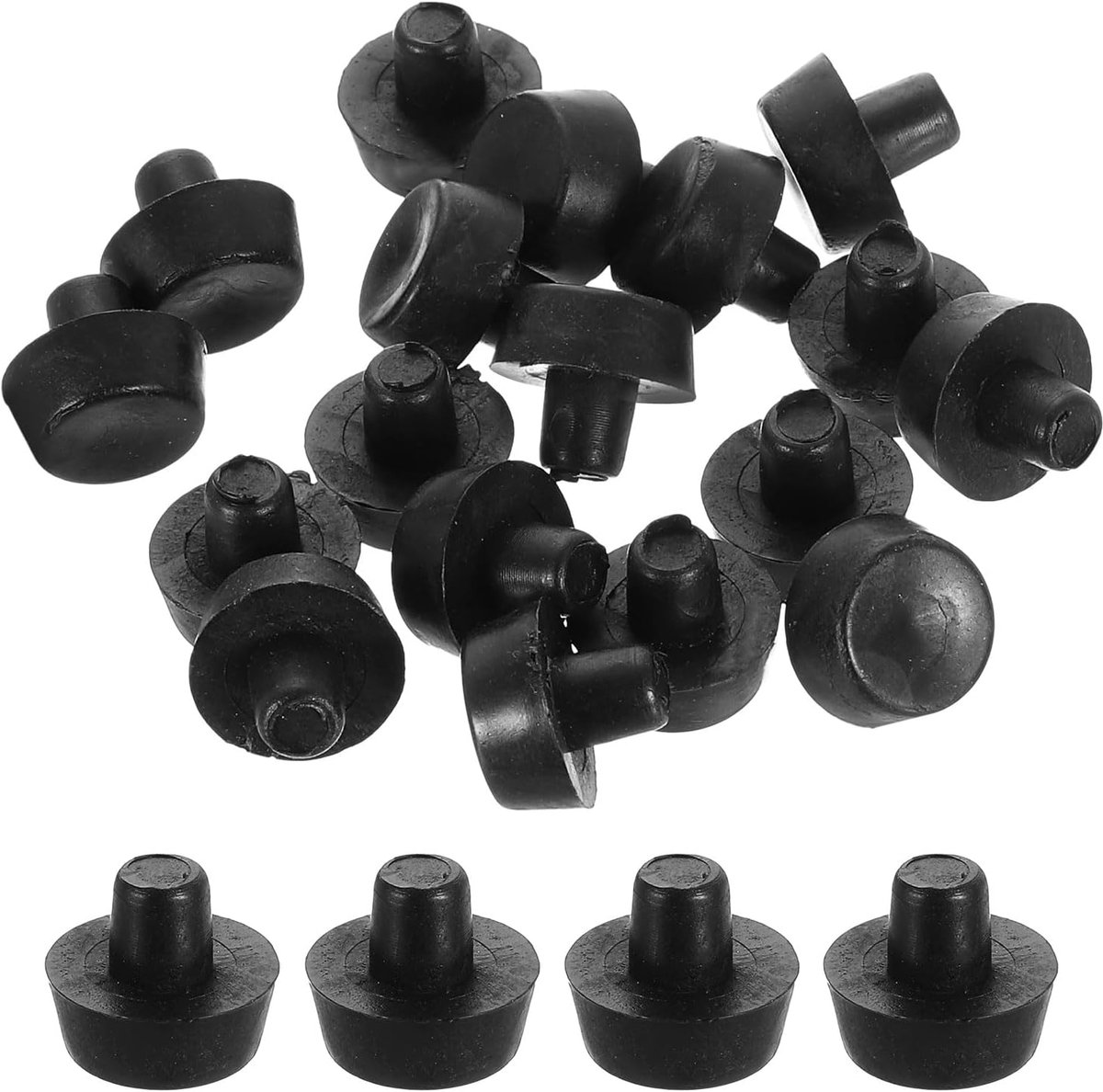 36 stuks glazen tafelbladbuffer met steel, 6 mm rubberen buffer grijper antislip tafelafstandhouders voor terrasmeubels (geschikt voor 1/4 inch gat), zwart