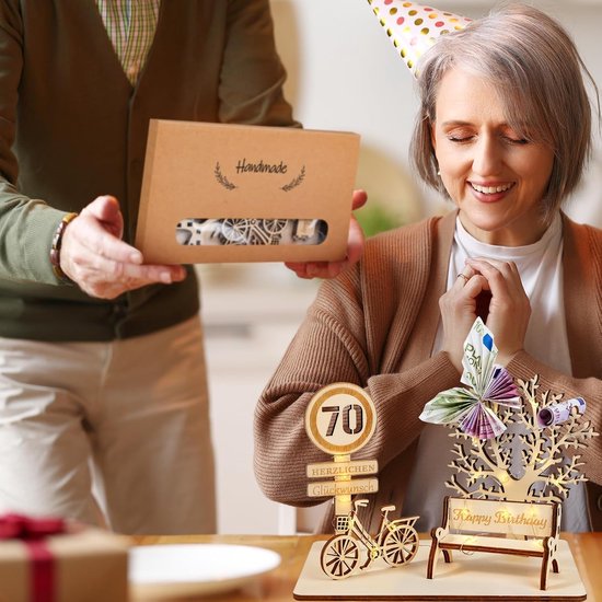 GYY-70 geldcadeau voor verjaardag, hout, fietscadeau, doe-het-zelf driedimensionale bomen, zitbank, decoratie, cijfers voor geschenken, bruiloften, feesten, verjaardagen, jubileum — afbeelding 5