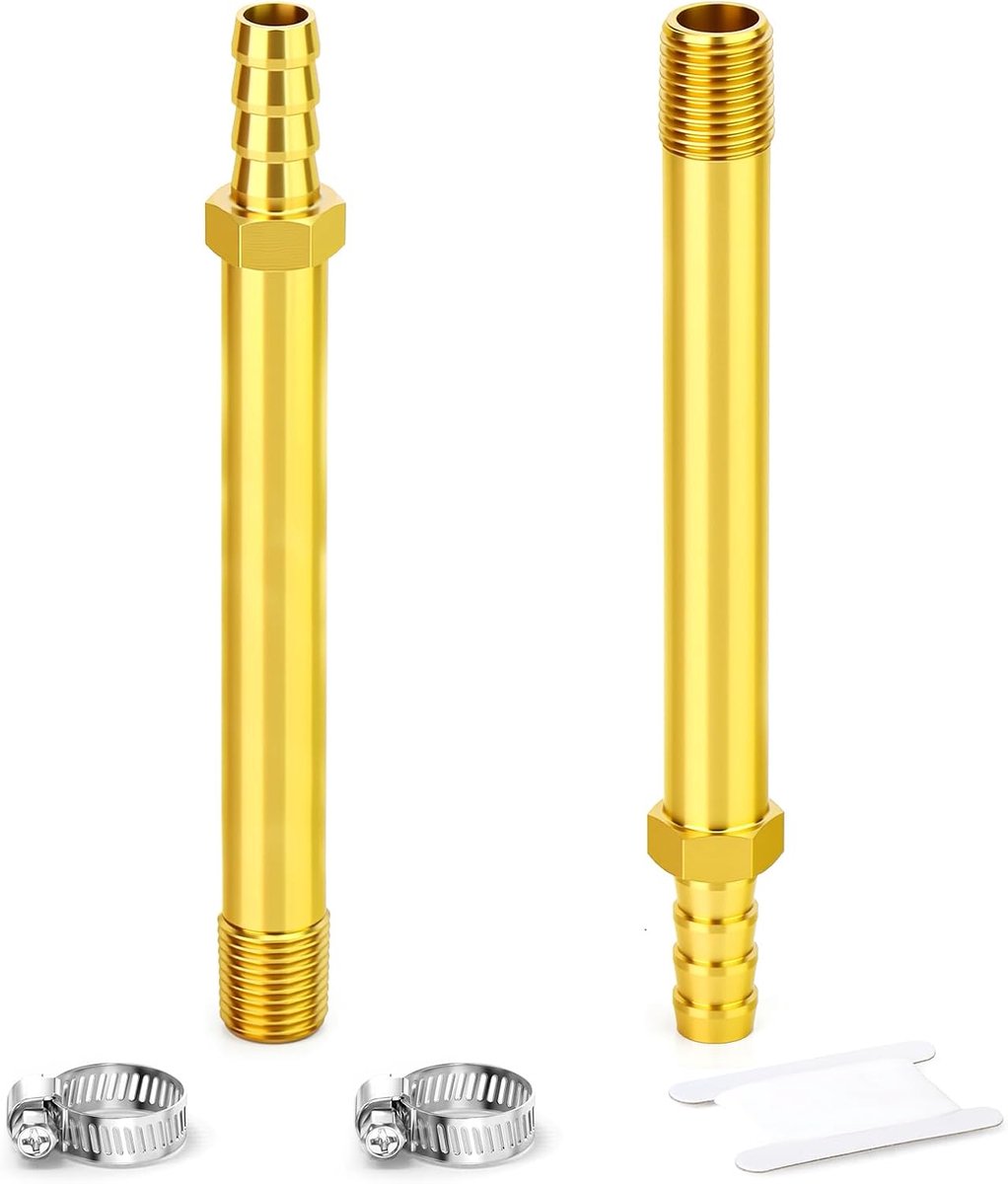 2 stuks messing slang lange nippel pijpfitting, 1/8" BSP buitendraad, lengte 10 mm getand - 200 mm getande verlengstuk rechte connector brandstof gas water lucht