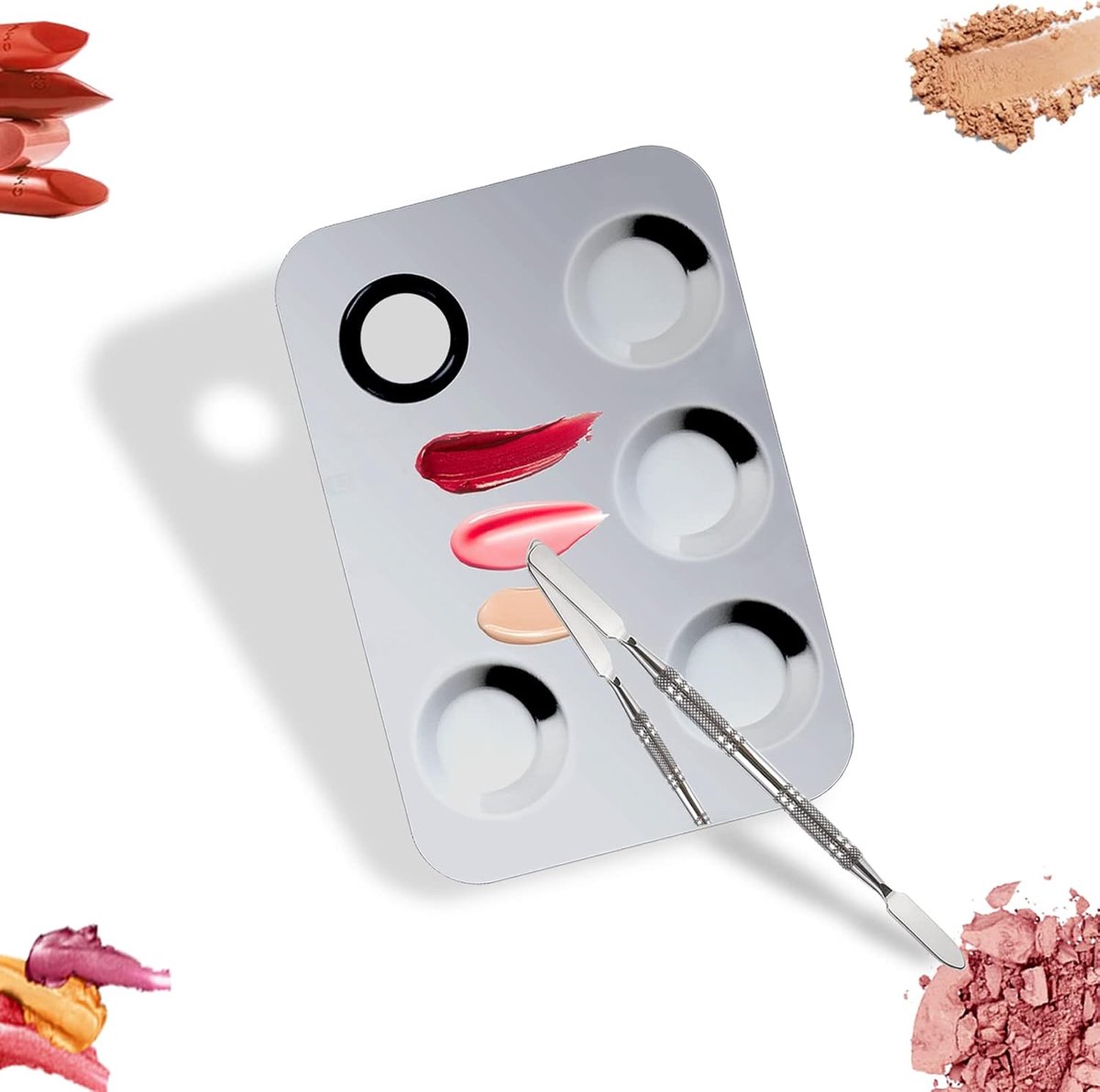 Palet van roestvrij staal met spatel, nagelkunst-cosmetisch palet voor het mengen van cosmetica en pigment(rechthoek)