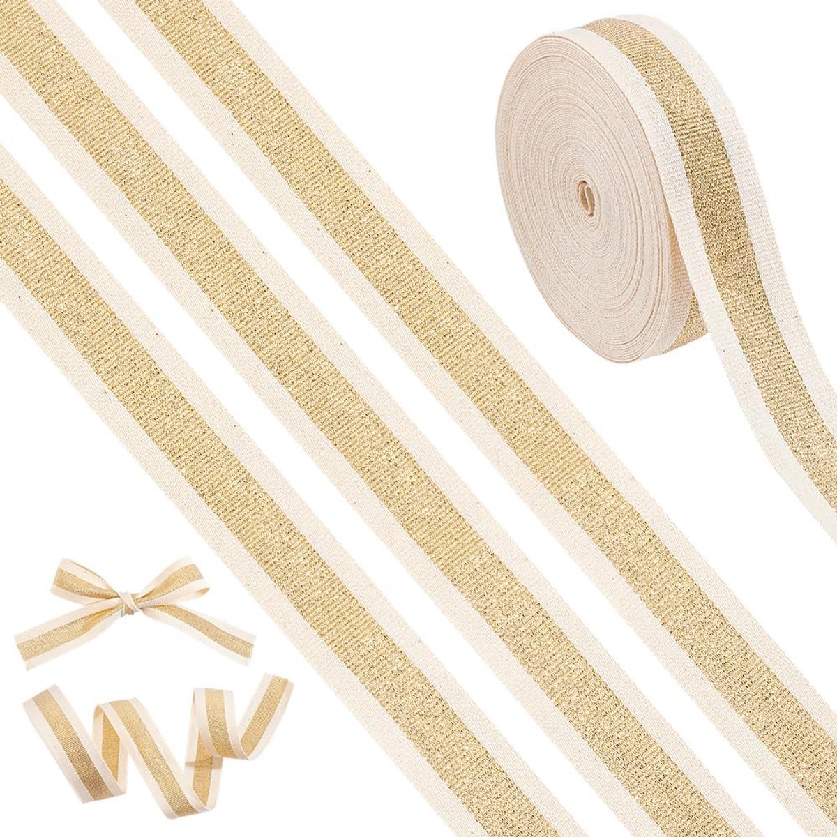 10 meter kerstlint 2,5 cm glitter wit en goud lint metallic rol polyester kerst glitter linten voor kerstboom krans cadeauverpakking haarstrikken bruiloft verjaardag benodigdheden