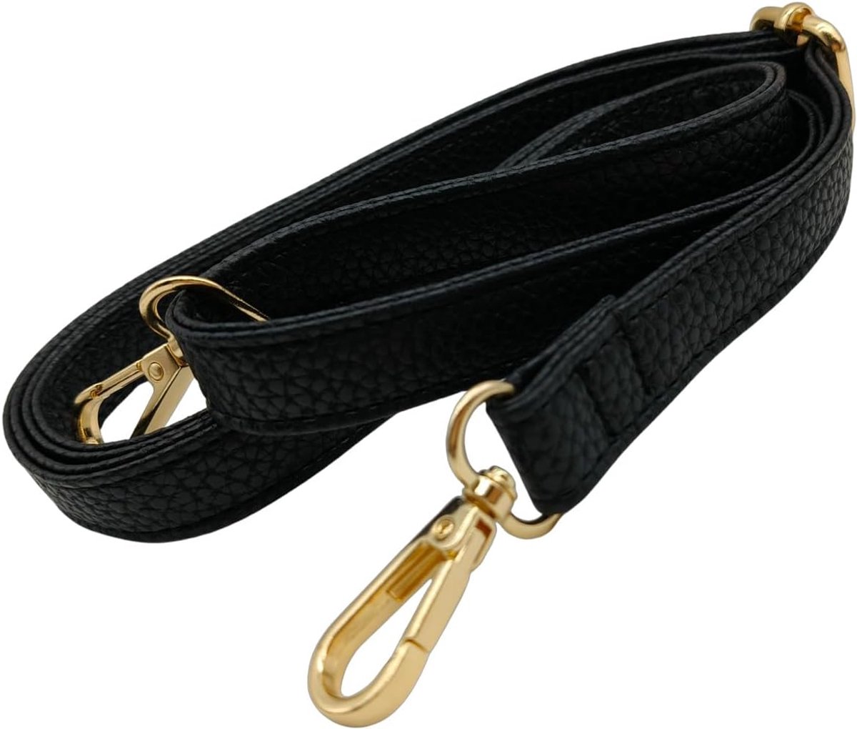 vervangende riem van PU-leer voor dames, 90-125 cm, reserveriem voor tas met gouden karabijnhaak, riem voor crossbody / tas, 1,9 cm, 1801 (zwart)