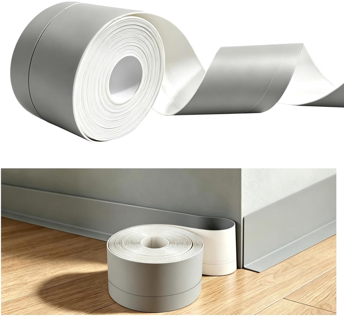 Plint, zelfklevend, pvc-plint, zachte plint, flexibele plint zonder boren, voor keuken, badkamer en woonkamer, waterdichte duurzame plakstrip voor doe-het-zelf renovatie (grijs, 6 m)