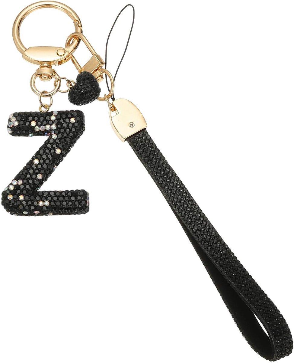 Bling Brief Sleutelhanger, Sparkly Initial Sleutelhangers Diamant Letters Sleutel Polsband Voor Meisjes Vrouwen Tas Decoraties Auto Rugzak Accessoires