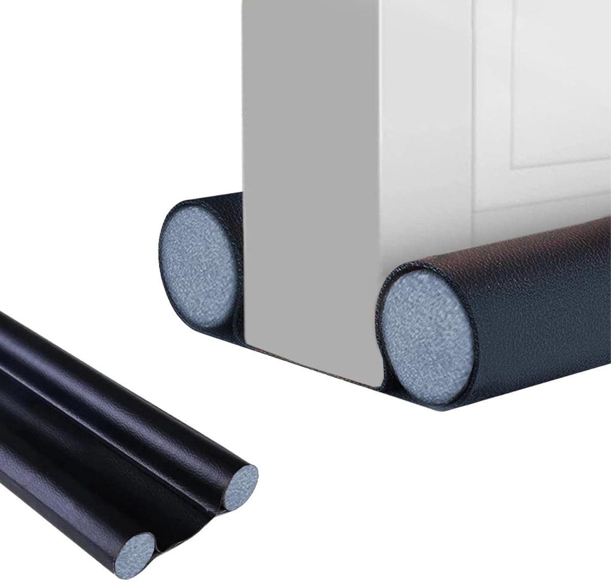 SnelShoppen - Dubbele tochtstrip voor deuren en ramen - Faux leer - Instelbaar 32-94 cm - Akoestische isolatie - Energie besparing - Wind- en insecten