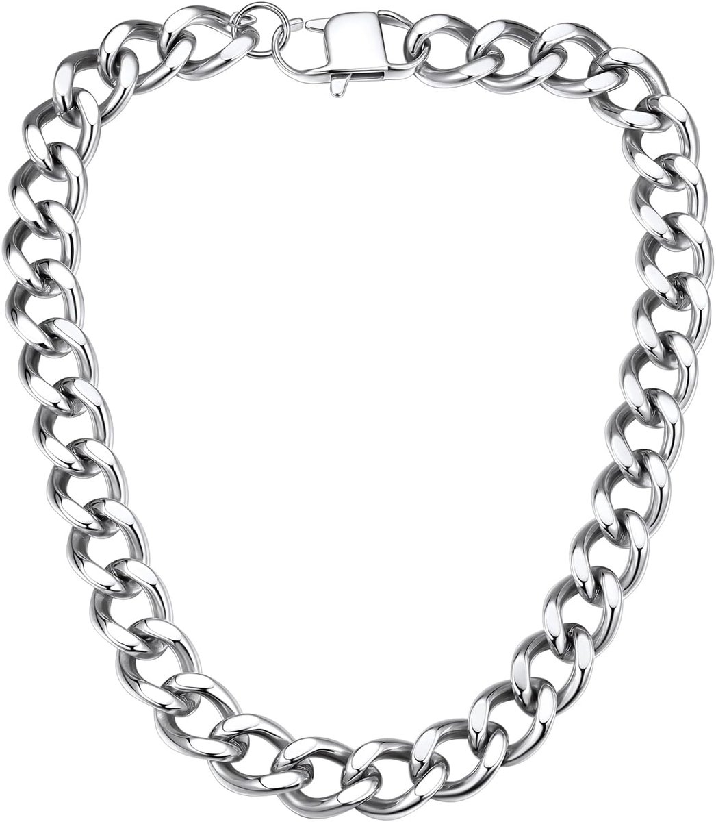 Pantserketting voor dames, roestvrij staal, 12/16/20 mm, zilver/goud, dikke Cubaanse ketting, 41/46/51 cm, hiphop-sieraden voor Valentijnsdag