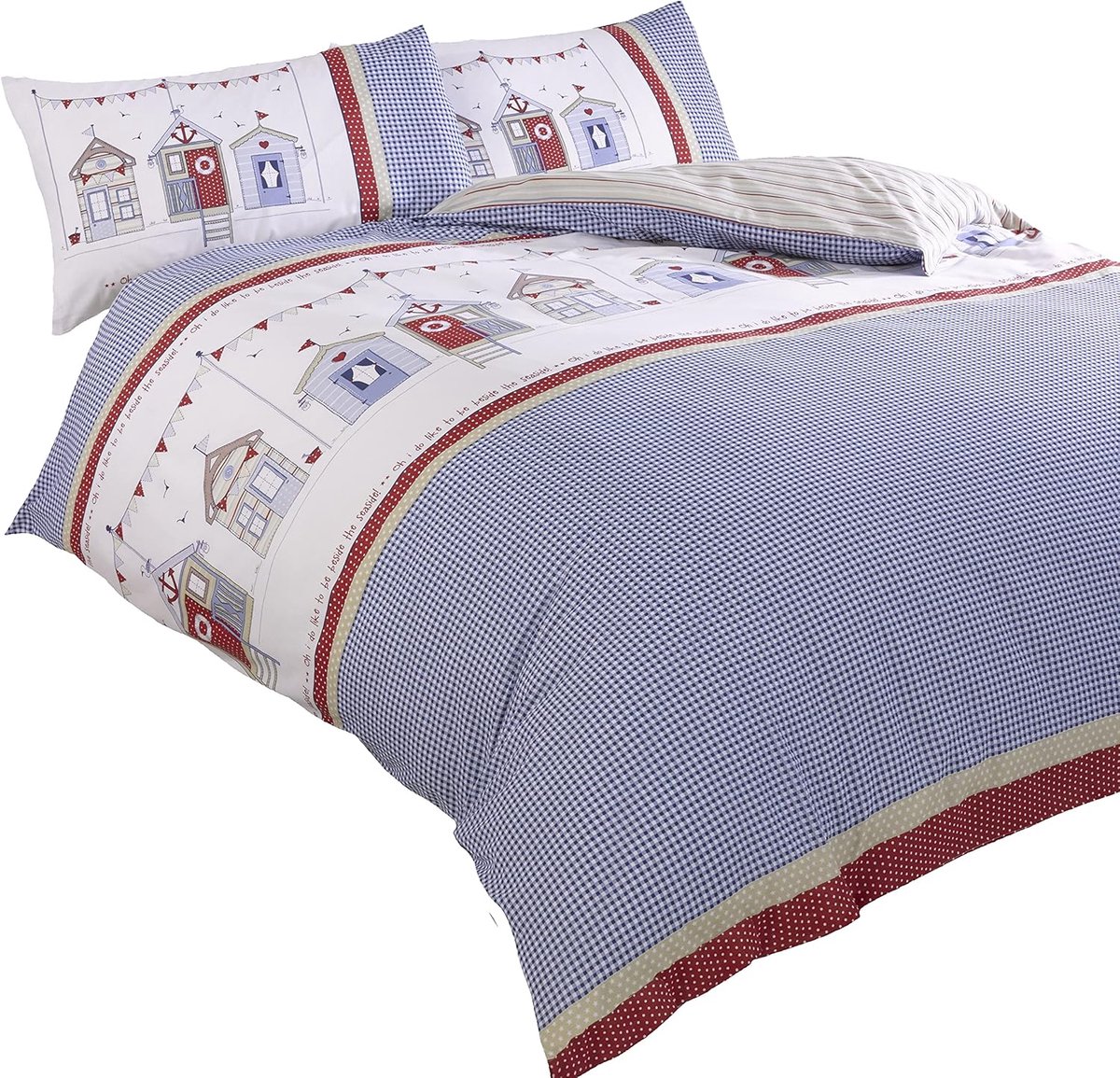 Home Strandhutten Dekbedovertrek Set, Polycotton, Blauw, Eenpersoons