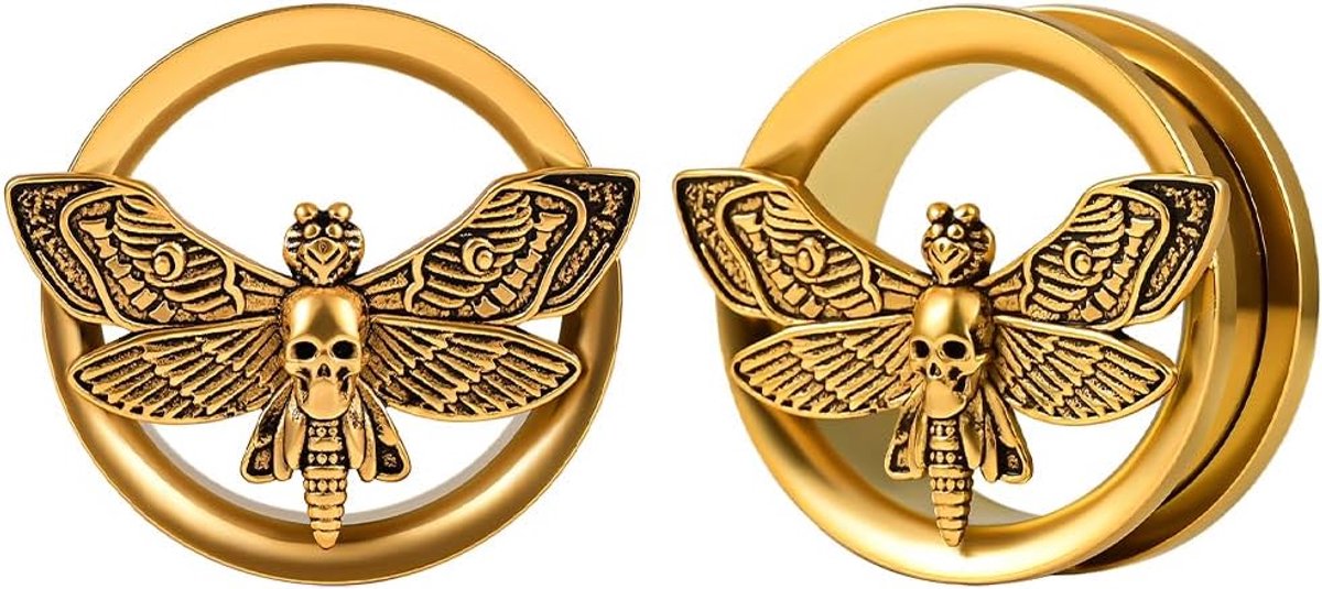 Oor Flesh Tunnel Double Flared Plug met schroefsluiting, motten, roestvrij staal, voor uitgerekte expander, oorpiercing, 8 mm tot 25 mm