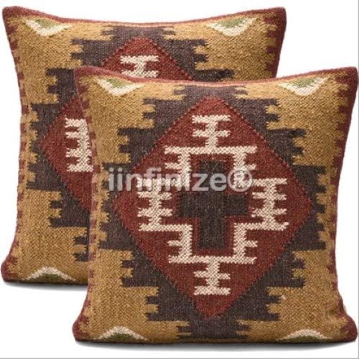 Kussenhoes 45x45 cm - Wol-Jute - Handgemaakt Kilim Design - Perfect voor de woonkamer - SnelShoppen