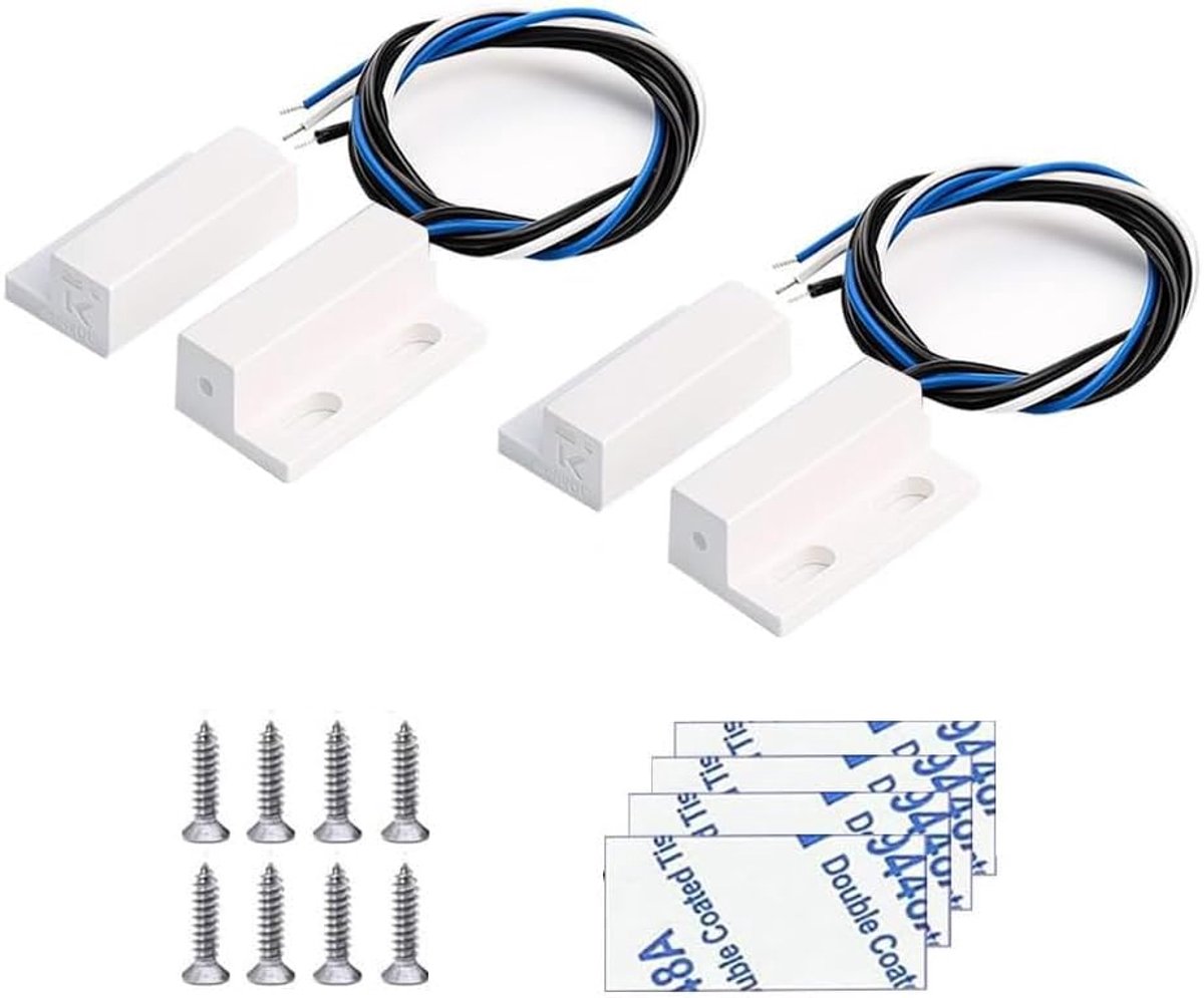 2sets Witte Magnetische Schakelaar Bedrading NO/NC Verzonken Deur Sensor Verborgen Raam Contact Reed Schakelaar voor Toegangscontrole Alarmsysteem Vervangen