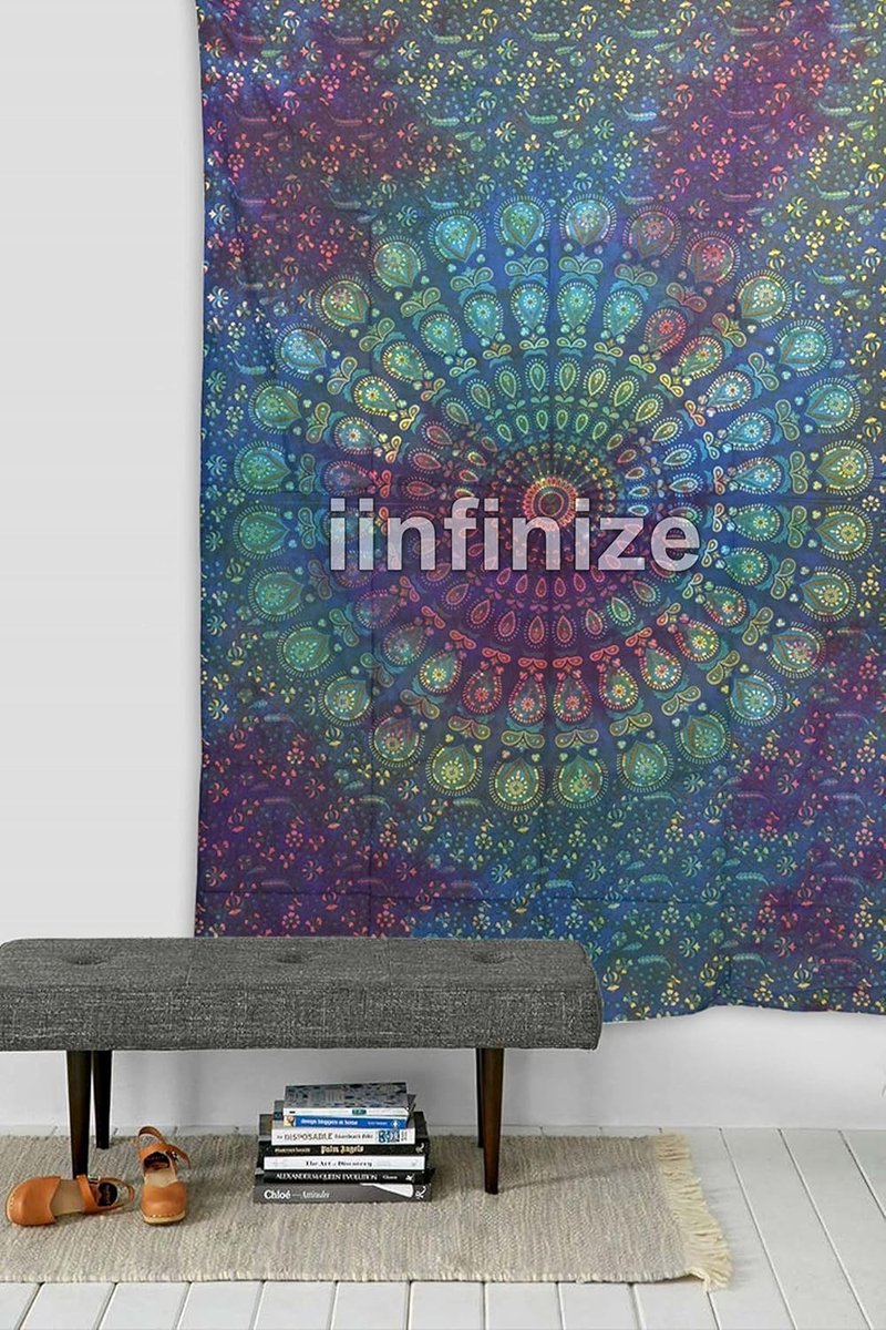 Wandtapijt mandala 132 x 213 cm - katoenen ombre - bohemian muurdecoratie - ideaal als sprei - SnelShoppen