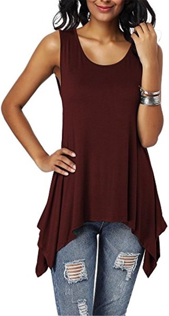 Dames vrouwen T-shirts bovenstuk blouses tops tuniek tunieken longshirt lang basic rugvrij mouwloos asymmetrisch katoen zomer dagelijks casual losse casual stretch S-3XL