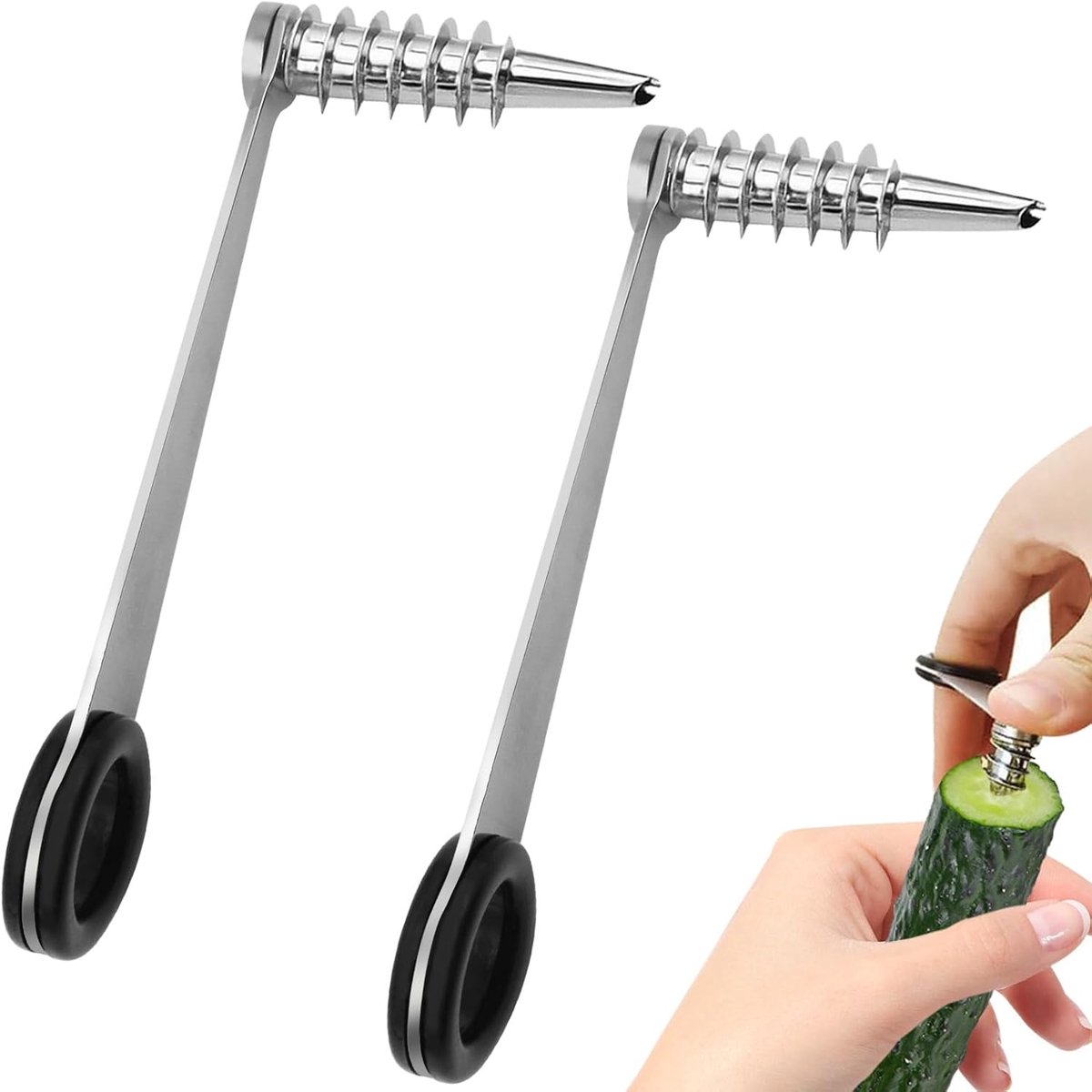 2 stuks roestvrijstalen bloemenroller, roestvrijstalen keukengereedschap, piranha-spiraalsnijder, gemakkelijk schoon te maken, geschikt voor het snijden van courgette, aardappelen, komkommers