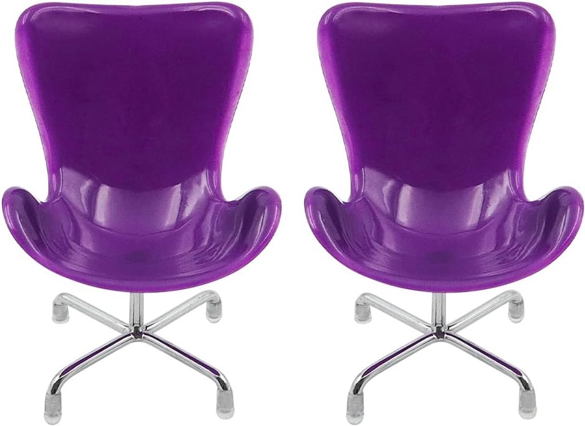 Set van 2 paarse miniatuurstoelen, schaal 1:6, plastic stoel, poppenhuismeubels, doe-het-zelf mini-stoelen, paarse eierstoel voor poppen, mini-huisaccessoires