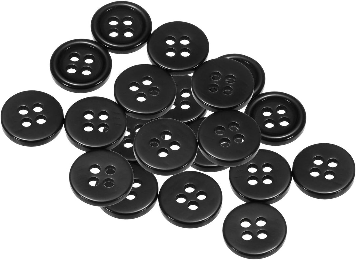 Knopen 15/32" (11,5 mm) hars rond plat 4-gaats ambachtelijke reserveknoppen voor naaien, kleding en doe-het-zelf, zwart