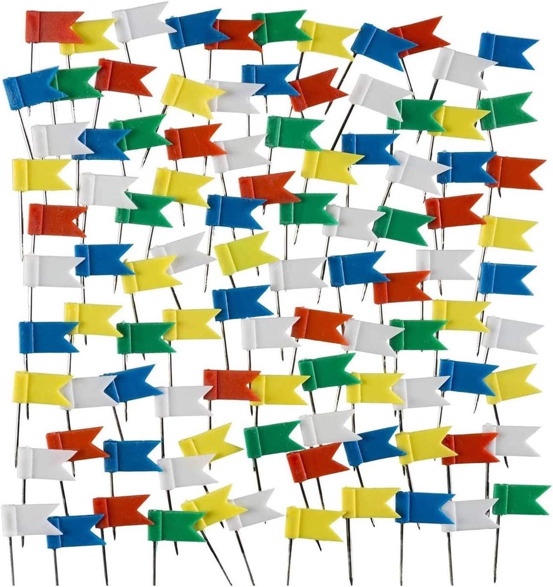 push-pins, reiskaartspeldjes, verpakking van 100 stuks, gekleurde duimspijkers met vlaggen, plastic kop voor reiskaart, kurkbord, bulletin 7 willekeurige kleuren