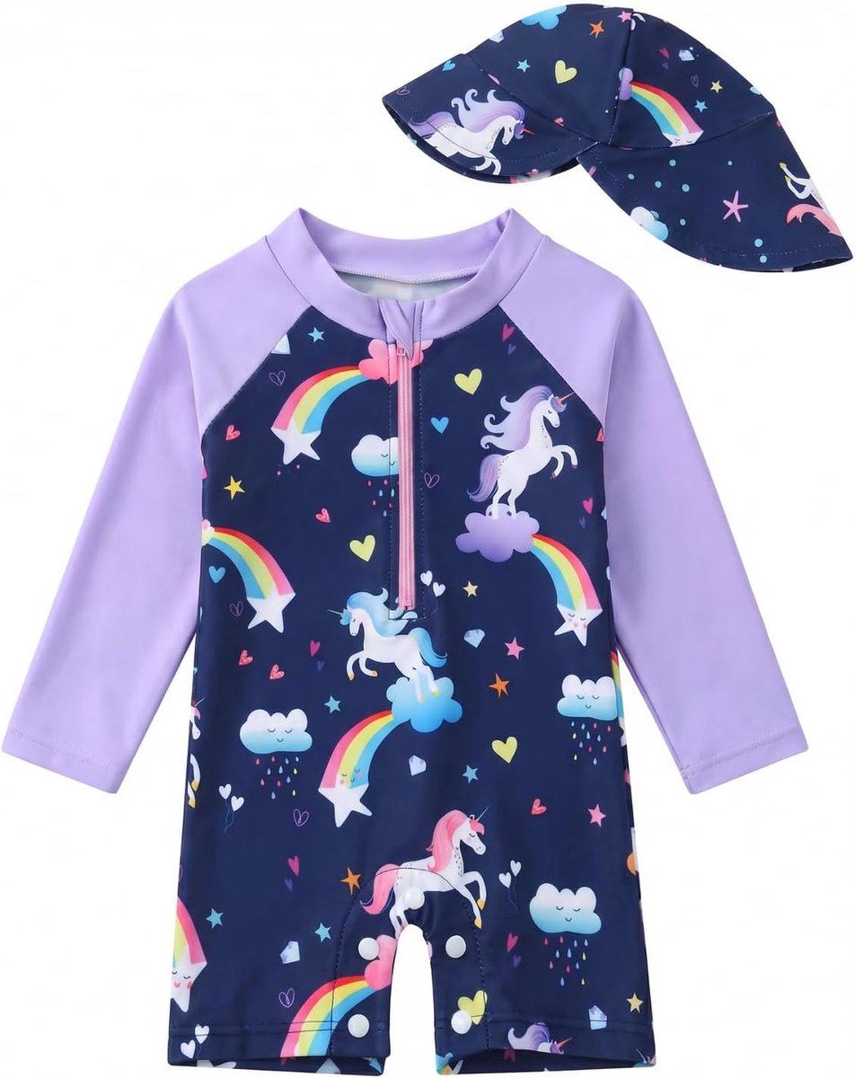 Peuter Baby Meisjes Badpak met Zonnehoed Lange Mouw Rash Guard Zonnebescherming Strand Eendelig Badpak
