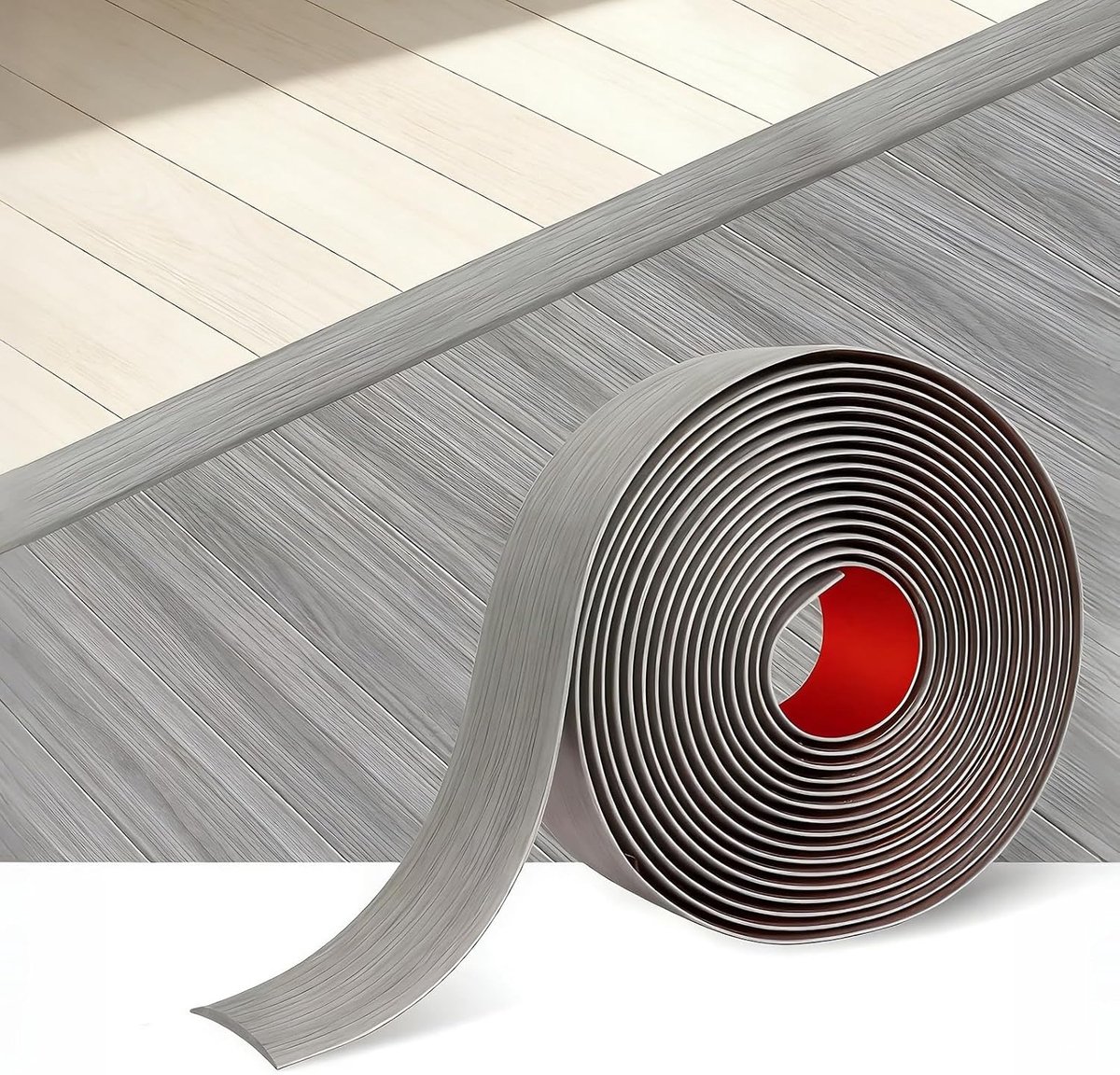 Drempelstrip, flexibele overgangsstrip voor vloer, houtnerf, afdekband voor het opvullen van ruimtes tussen vloeren (grijze houtnerf)